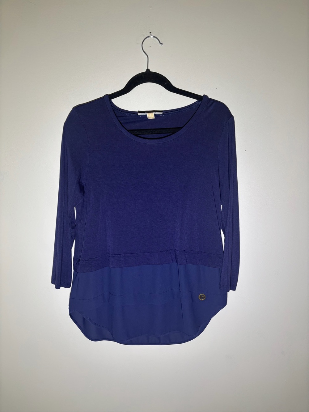 Michael Kors Navy Layered Hem Long Sleeve Top
